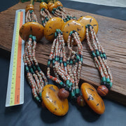 340grams handcrafted amber resin and glass beads vintage jewelry necklace.