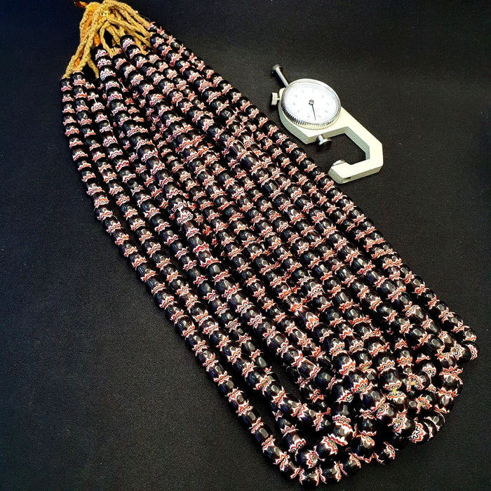 Vintage Venetian Style Beads Old African Black Chevron Beads 9-9.5mm Long Strand