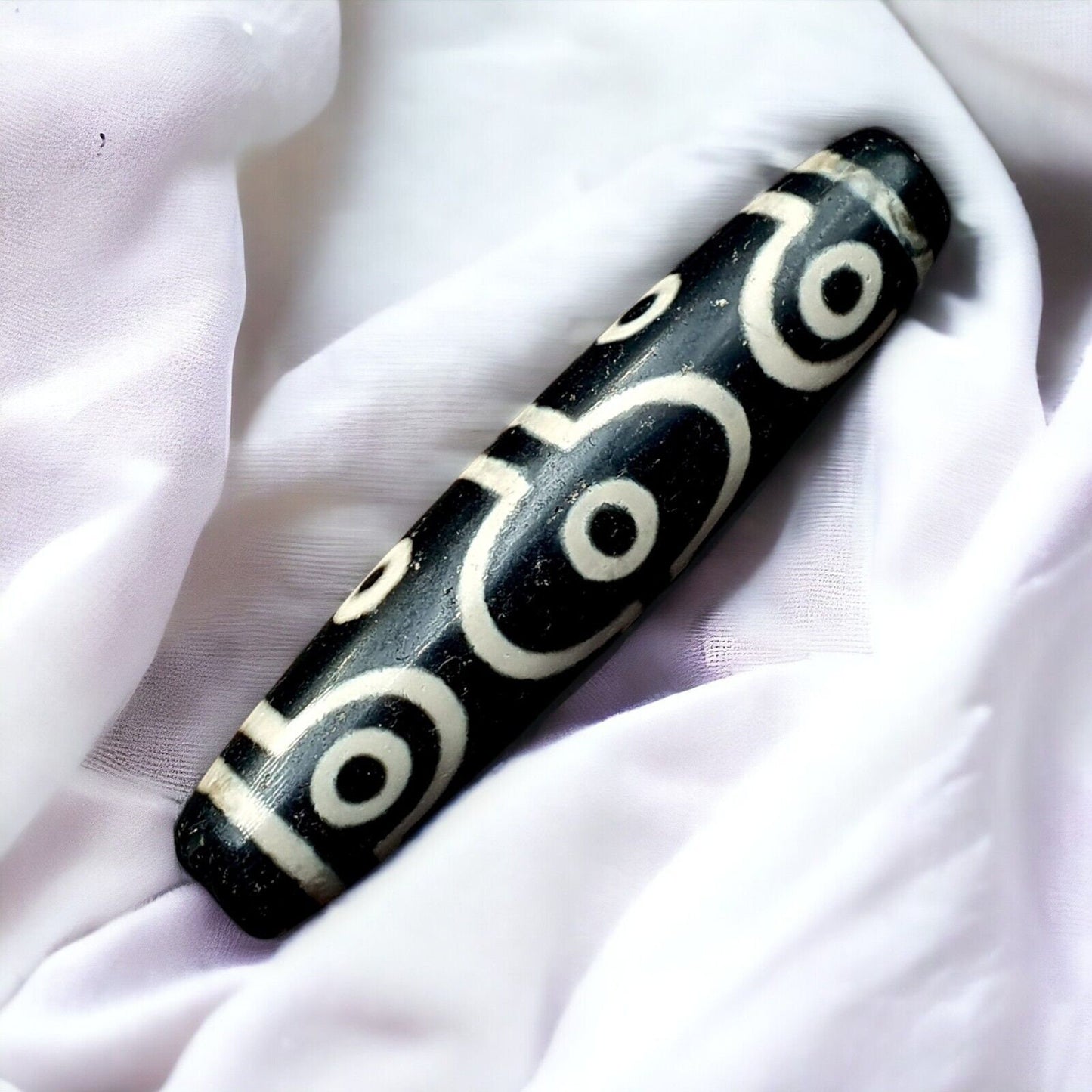 Lucky charm old indo tibetan black agate pure 10 eyes amulet