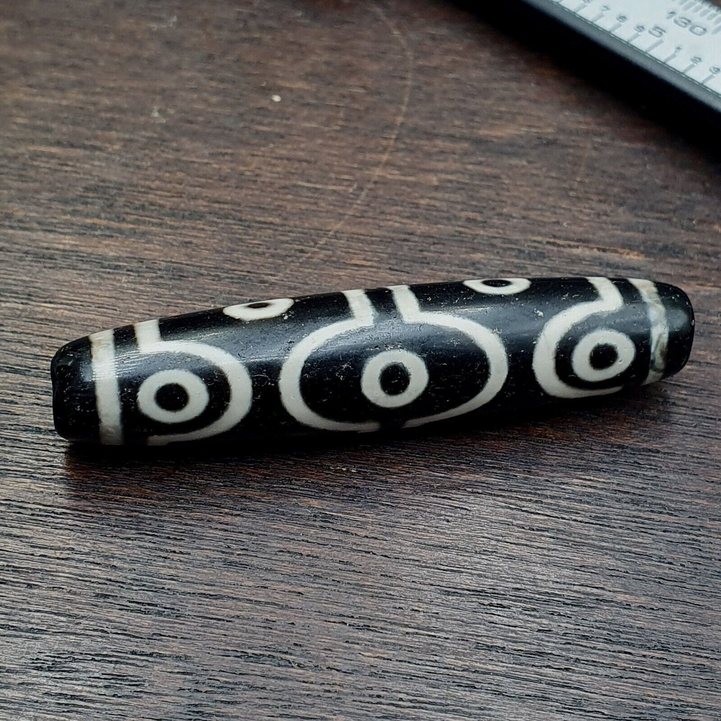 Lucky charm old indo tibetan black agate pure 10 eyes amulet