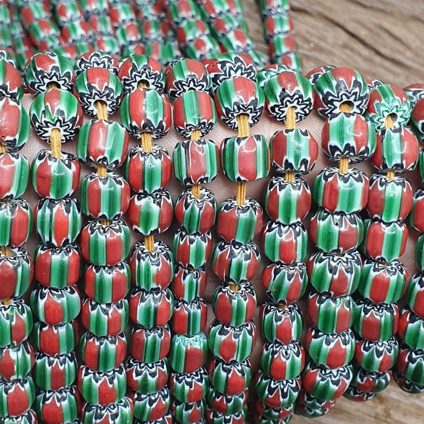 Watermelon Chevron Venetian Glass Bead Strand (9mm, 24 inch)