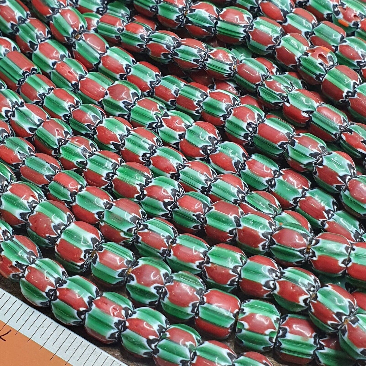 Watermelon Chevron Venetian Glass Bead Strand (9mm, 24 inch)