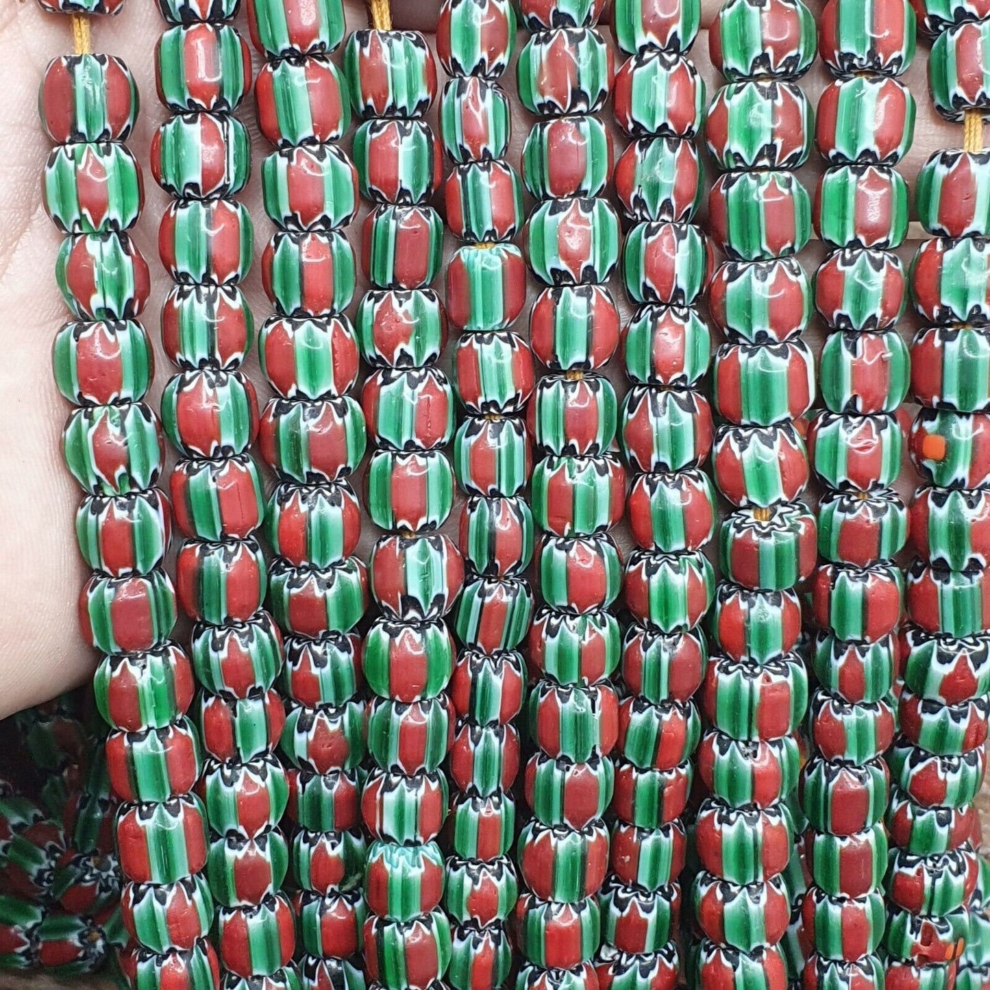 Watermelon Chevron Venetian Glass Bead Strand (9mm, 24 inch)