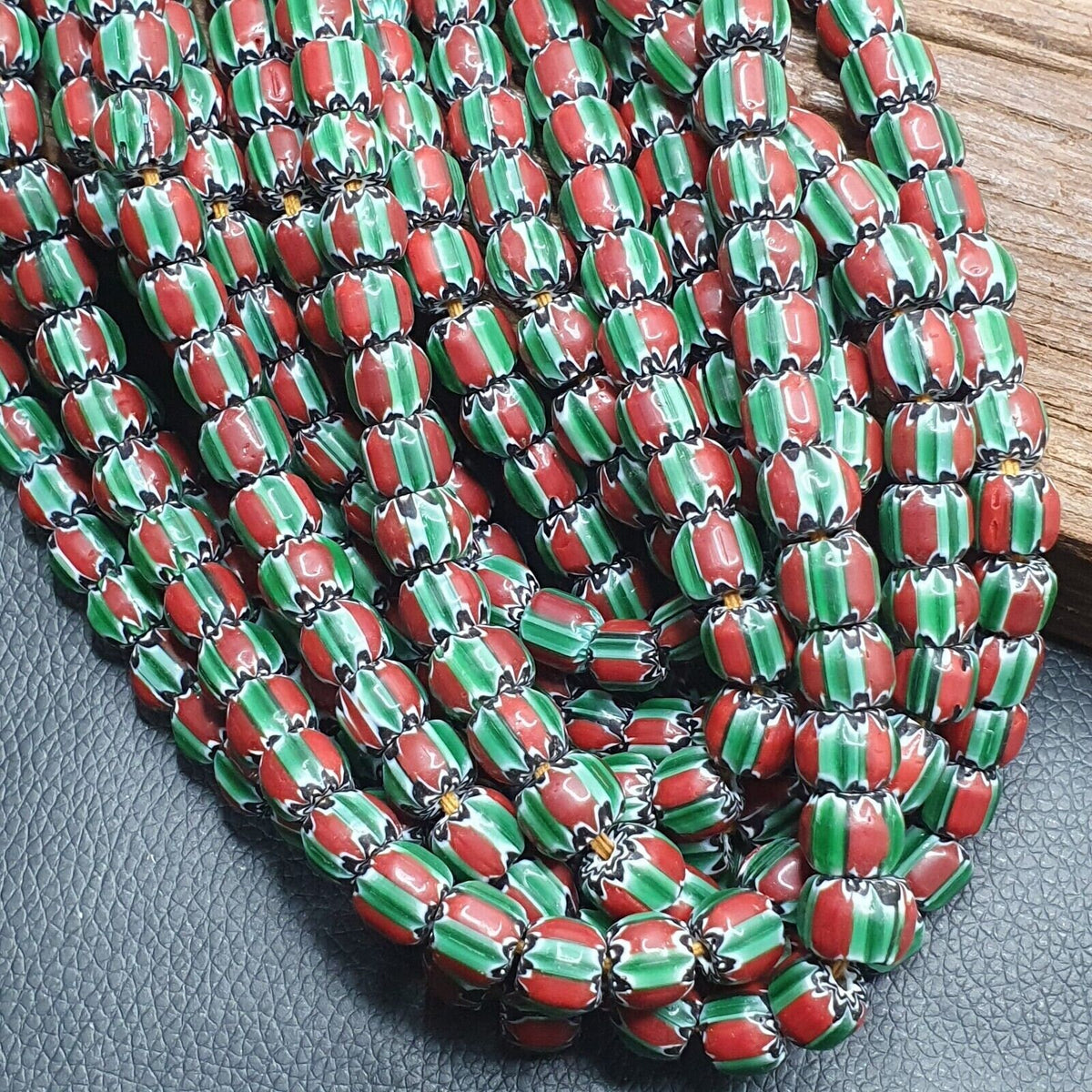 Watermelon Chevron Venetian Glass Bead Strand (9mm, 24 inch)