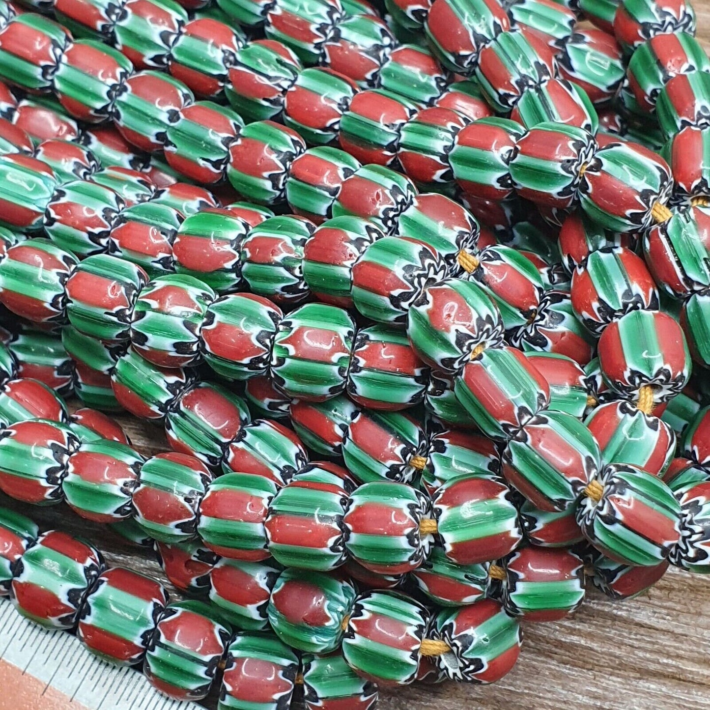 Watermelon Chevron Venetian Glass Bead Strand (9mm, 24 inch)