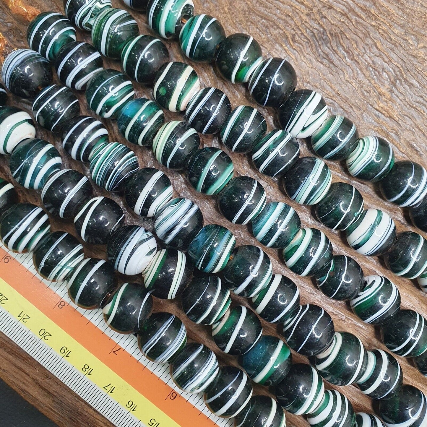 Antique African Glass Bead Strand: Multicolor Handmade Beads (17mm)