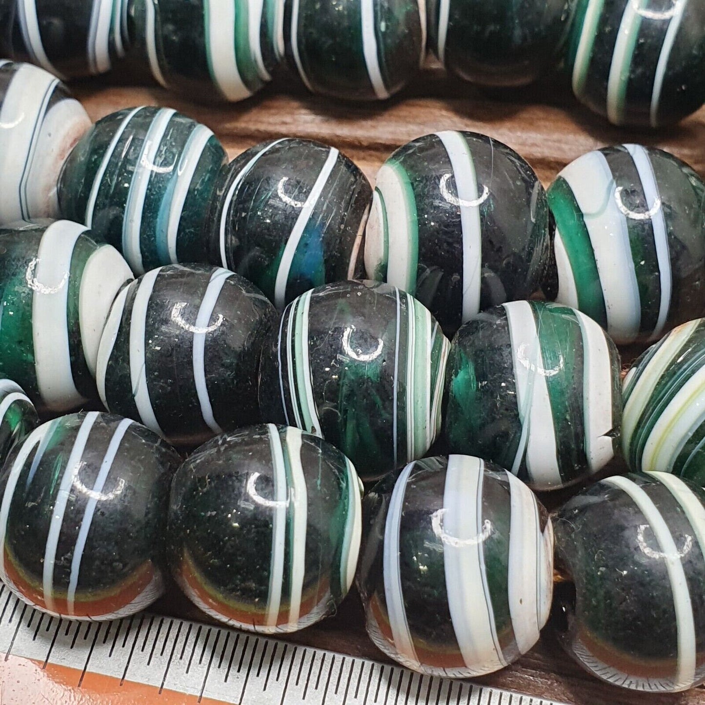 Antique African Glass Bead Strand: Multicolor Handmade Beads (17mm)