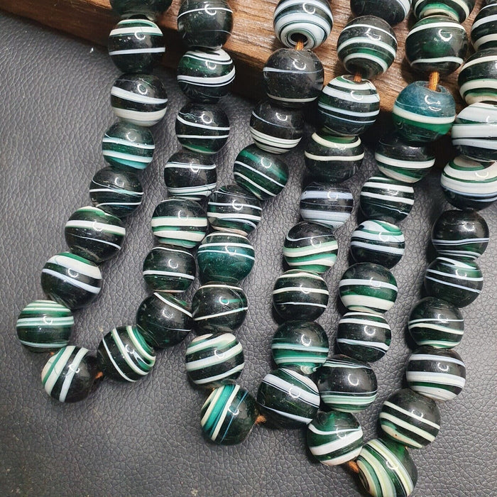 Antique African Glass Bead Strand: Multicolor Handmade Beads (17mm)