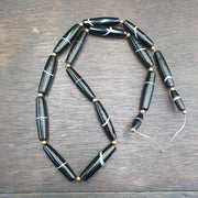 Antique Old Yemeni, Pattern Banded Agate Beads | Tube Style Strand | 16 Piece Lot - Vintage Trade Necklace