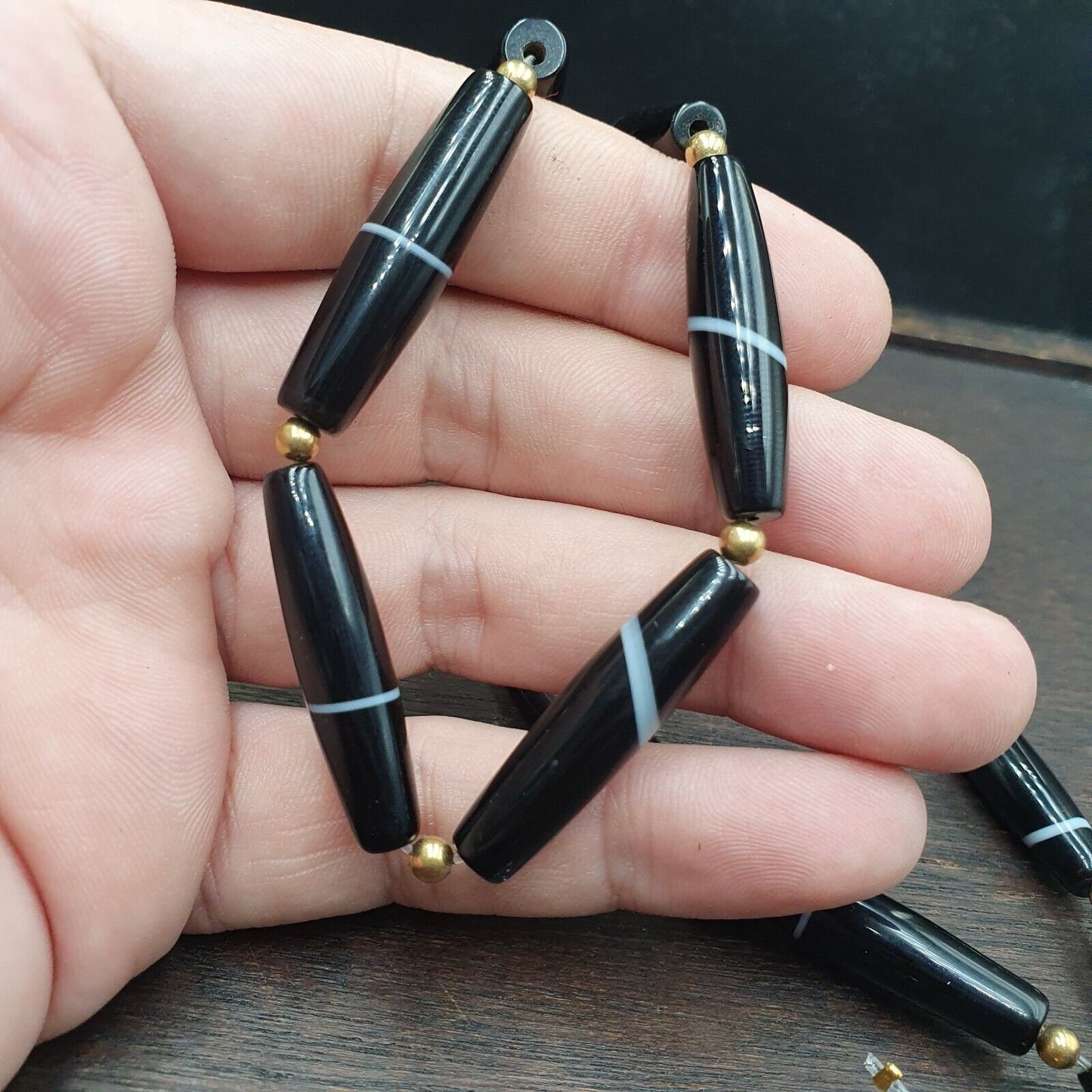 Antique old yemeni agate natural rare pattern banded agate beads 16 pieces