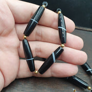 Antique Old Yemeni, Pattern Banded Agate Beads | Tube Style Strand | 16 Piece Lot - Vintage Trade Necklace