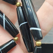 Antique Old Yemeni, Pattern Banded Agate Beads | Tube Style Strand | 16 Piece Lot - Vintage Trade Necklace