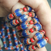 Antique venetian white heart and blue chevron trade beads necklace