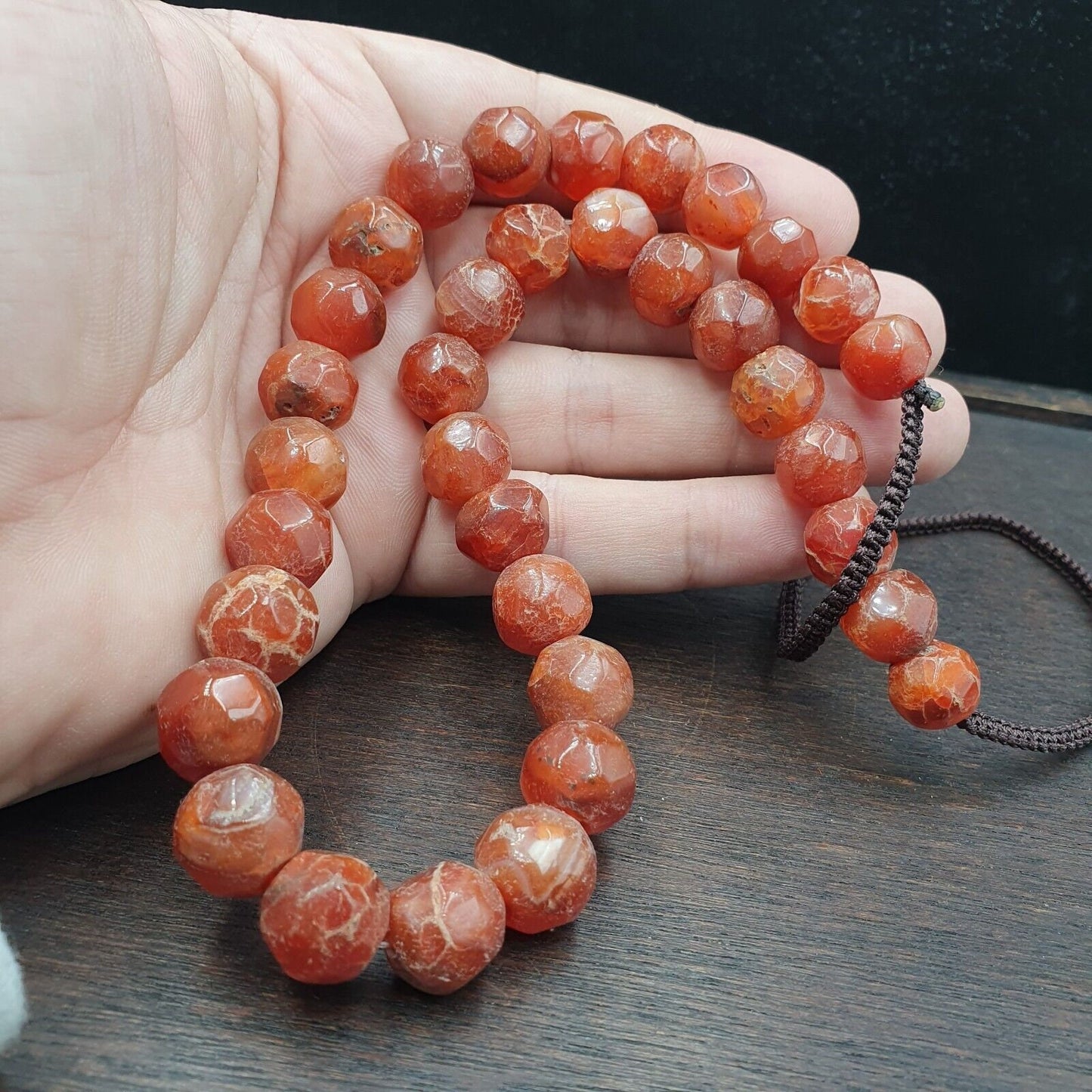 Vintage himalayan tibetan carnelian agate faceted cut beads necklaces #13