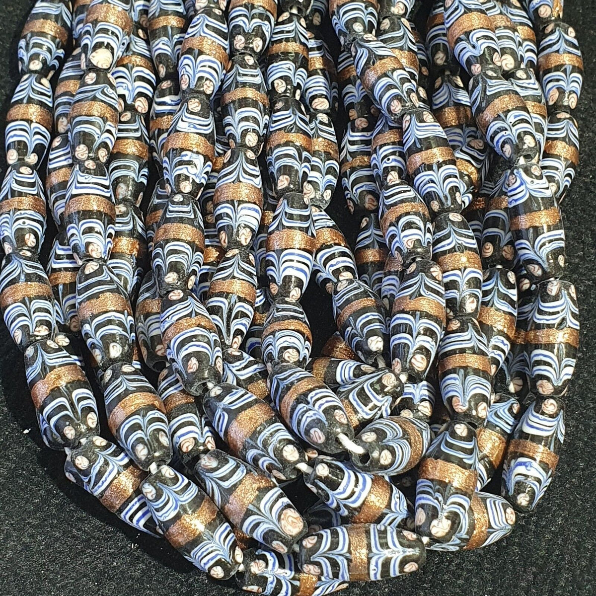 Vintage blue fancy aventurine glass beads strand 23x10.5mmGift