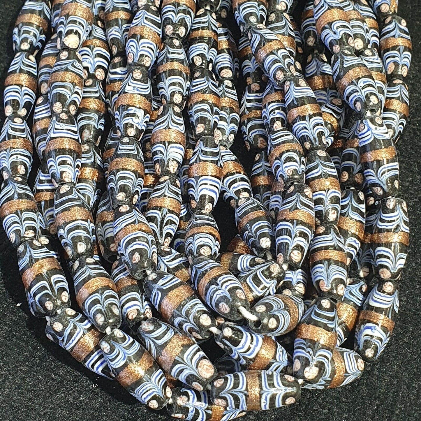 Vintage blue fancy aventurine glass beads strand 23x10.5mmGift