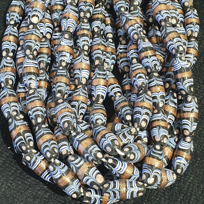 Vintage blue fancy aventurine glass beads strand 23x10.5mmGift