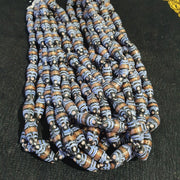 Vintage blue fancy aventurine glass beads strand 23x10.5mm.