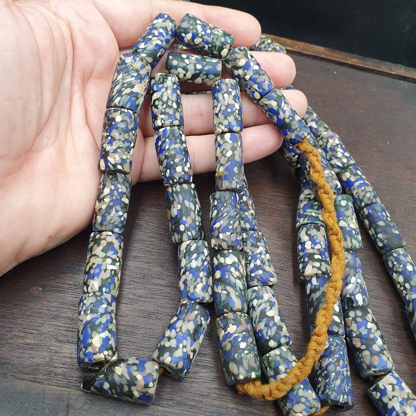 Vintage blue, white art fancy glass beads necklaceGift