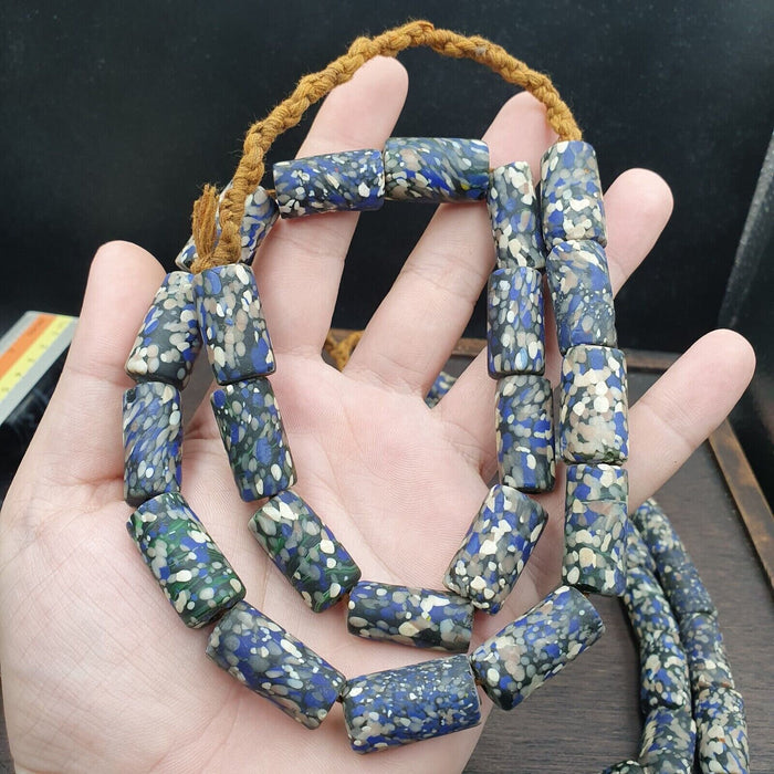 Vintage blue, white art fancy glass beads necklaceGift