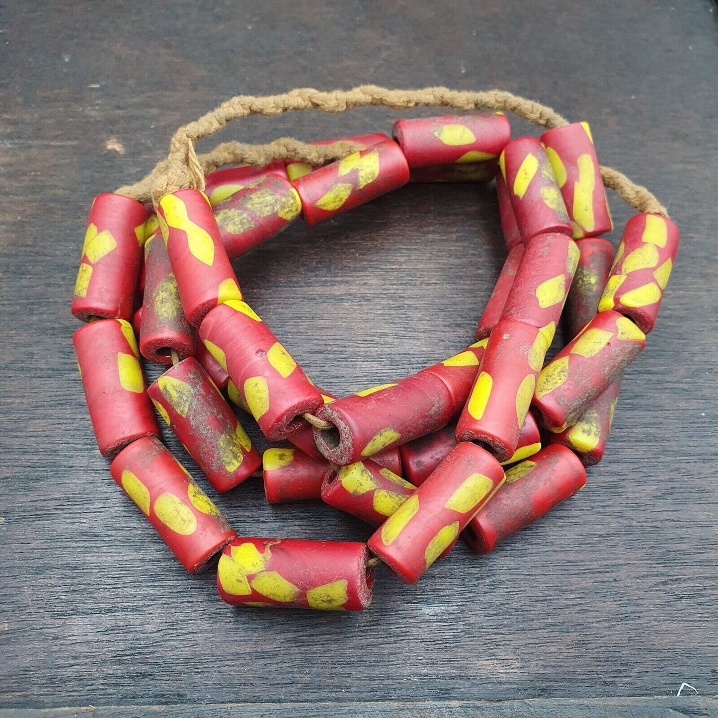 Vintage red tube fancy glass beads necklaceGift