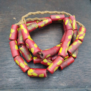 Vintage red tube fancy glass beads necklace.