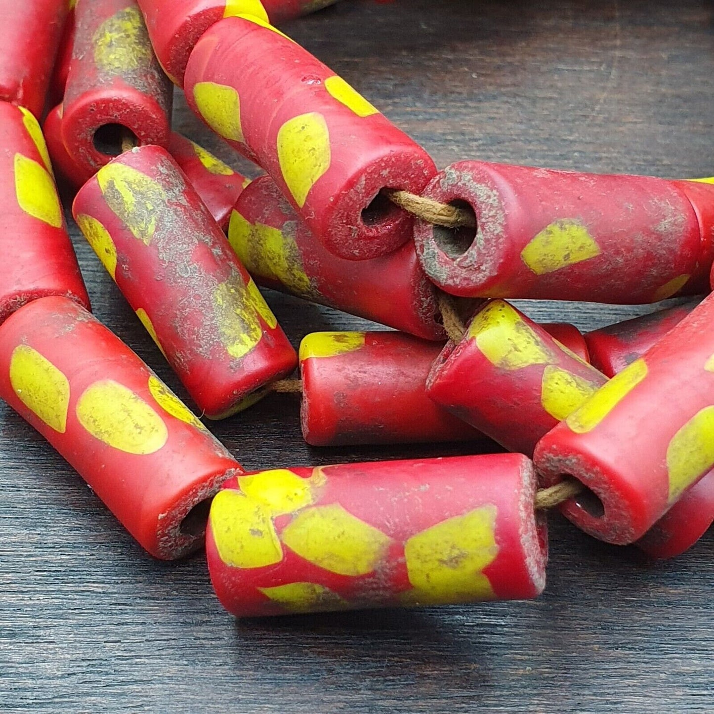 Vintage red tube fancy glass beads necklaceGift