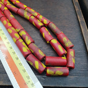 Vintage red tube fancy glass beads necklace.
