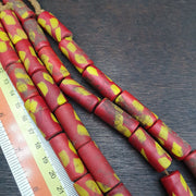 Vintage red tube fancy glass beads necklace.