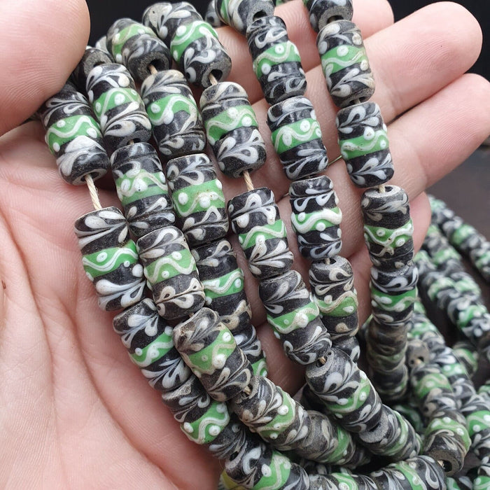 Vintage green floral fancy multicolor glass beads necklace 16x9mmGift