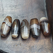 Himalayan Eye Agate Beads Lot, Indo Tibetan Soleimani Design, Black Necklace Pendant, Antique Collectible