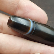 Agate Bead Natural, Antique Yemeni Tube, Banded Brown Pattern, Handmade Polished Collectible, African Trade