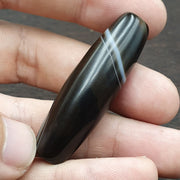 Agate Bead Natural, Antique Yemeni Tube, Banded Brown Pattern, Handmade Polished Collectible, African Trade