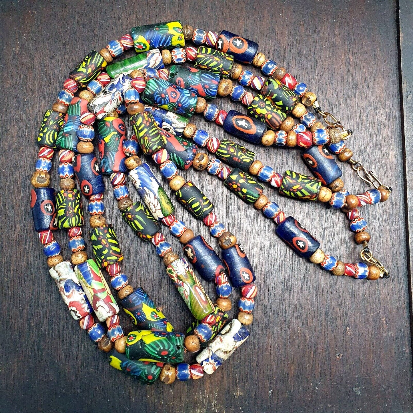 Venetian millefiori style beads mosaic glass chevron beaded necklaceGift