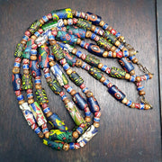 Venetian millefiori style beads mosaic glass chevron beaded necklace.