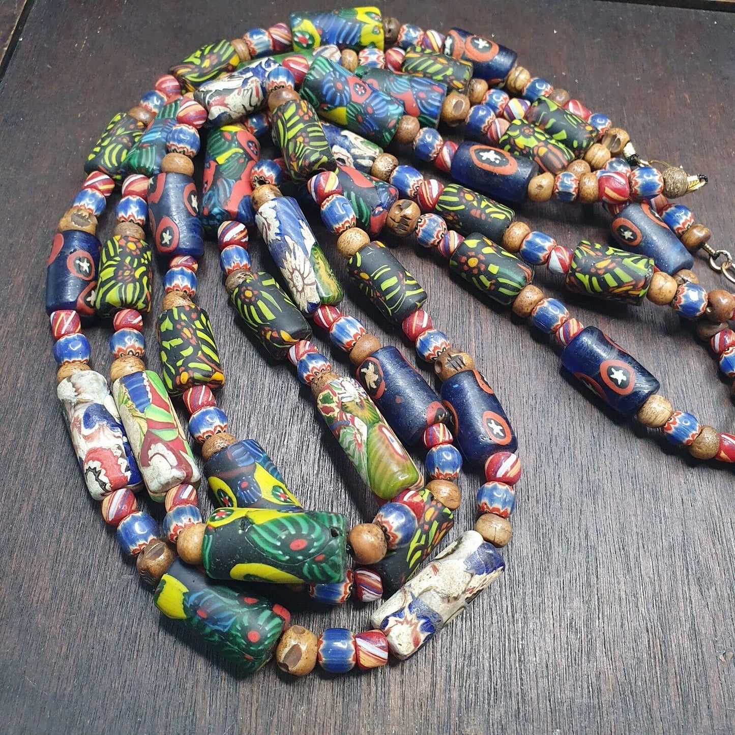 Venetian millefiori style beads mosaic glass chevron beaded necklaceGift