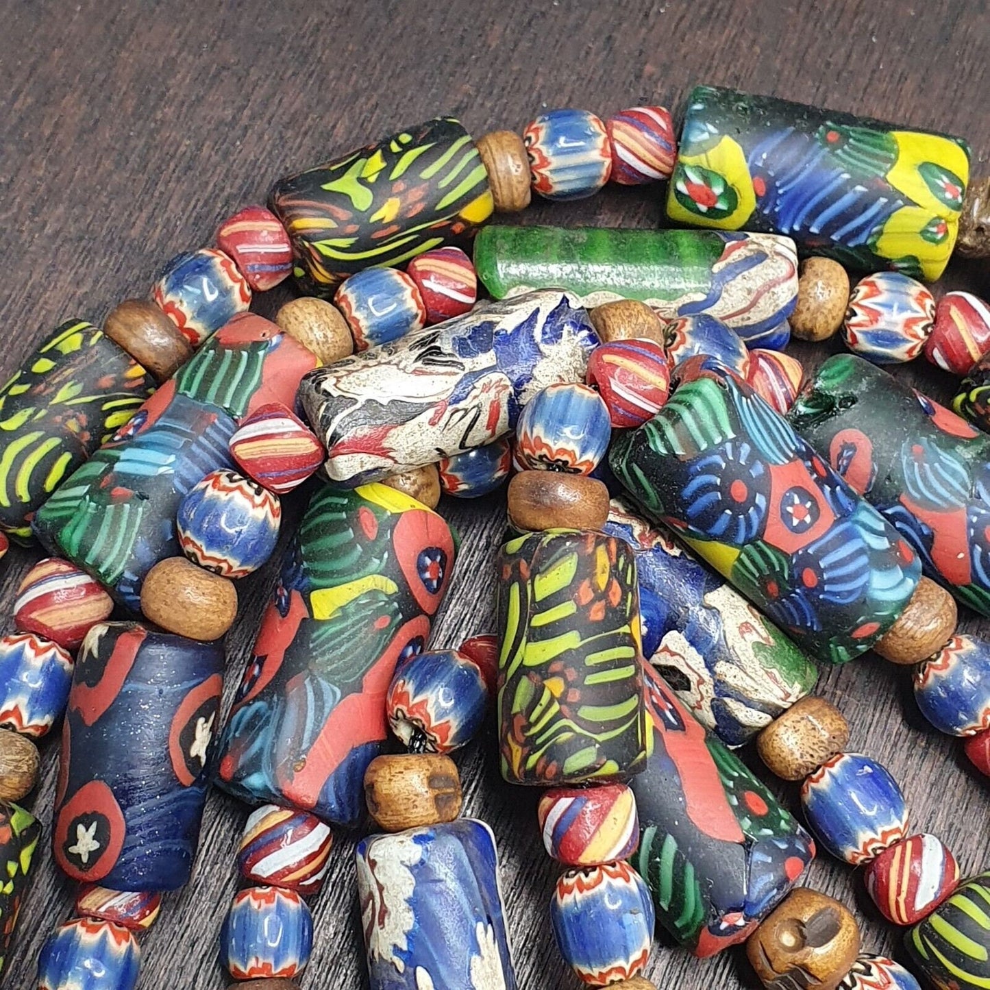 Venetian millefiori style beads mosaic glass chevron beaded necklaceGift