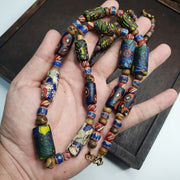 Venetian millefiori style beads mosaic glass chevron beaded necklace.