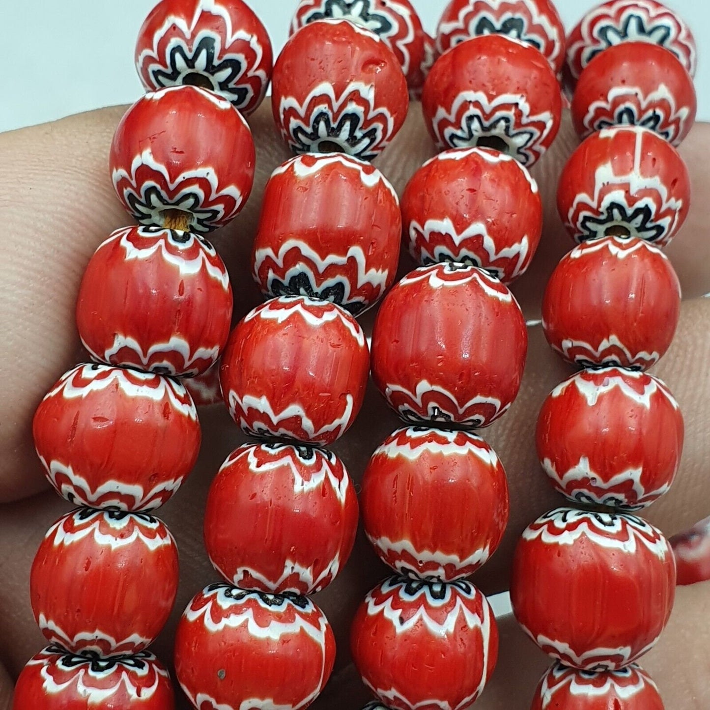 Vintage venetian trade style beads old red glass chevron beads strand 10mmGift