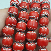 Vintage venetian trade style beads old red glass chevron beads strand 10mm.