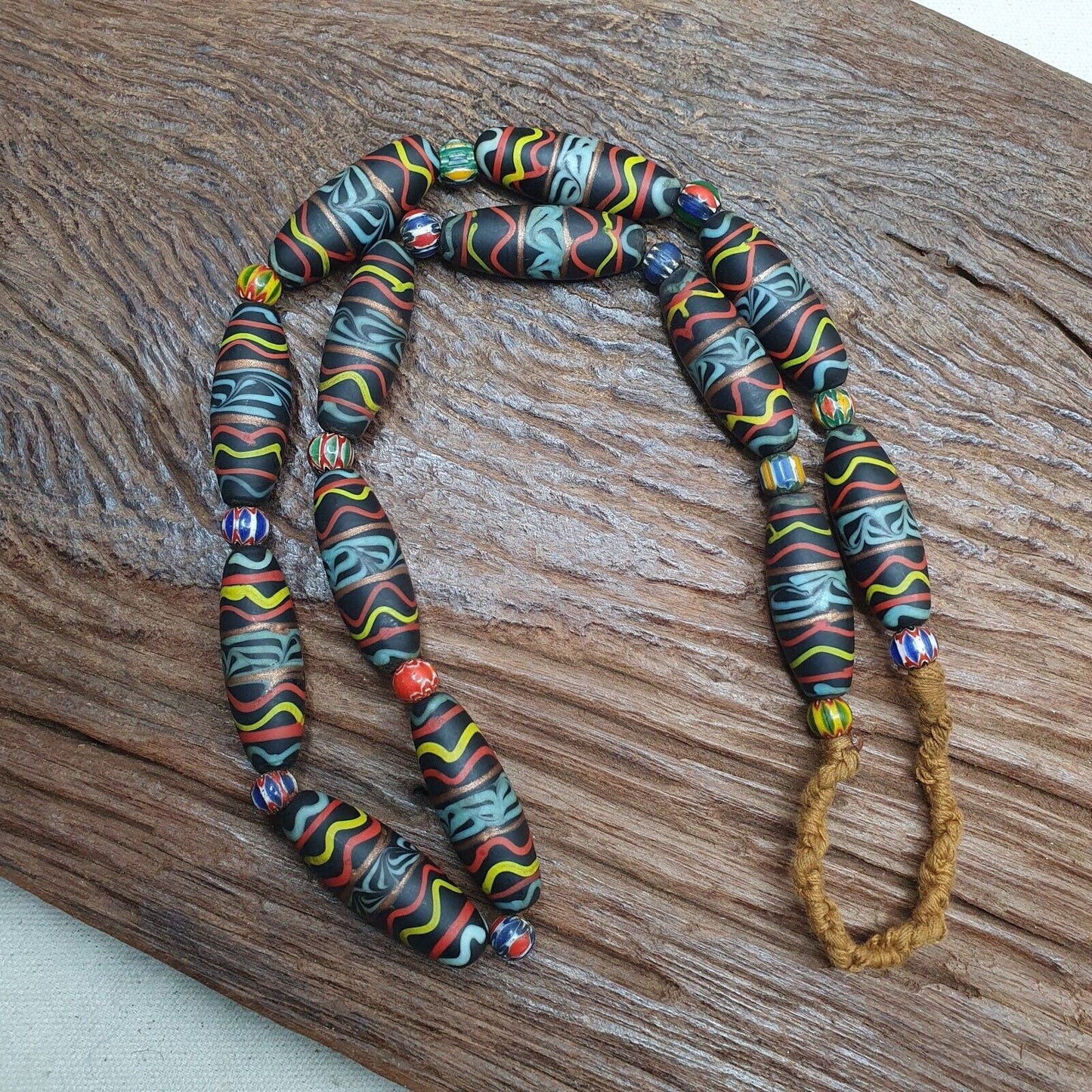 Vintage floral fancy venetian style trade chevron glass beads  | long strandGift