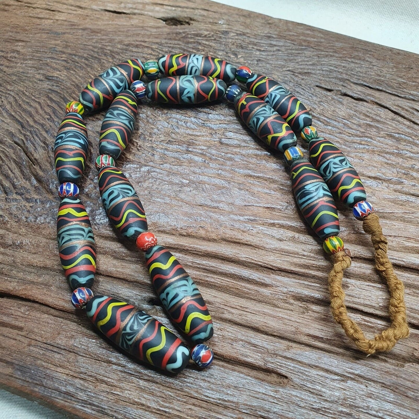 Vintage floral fancy venetian style trade chevron glass beads  | long strandGift