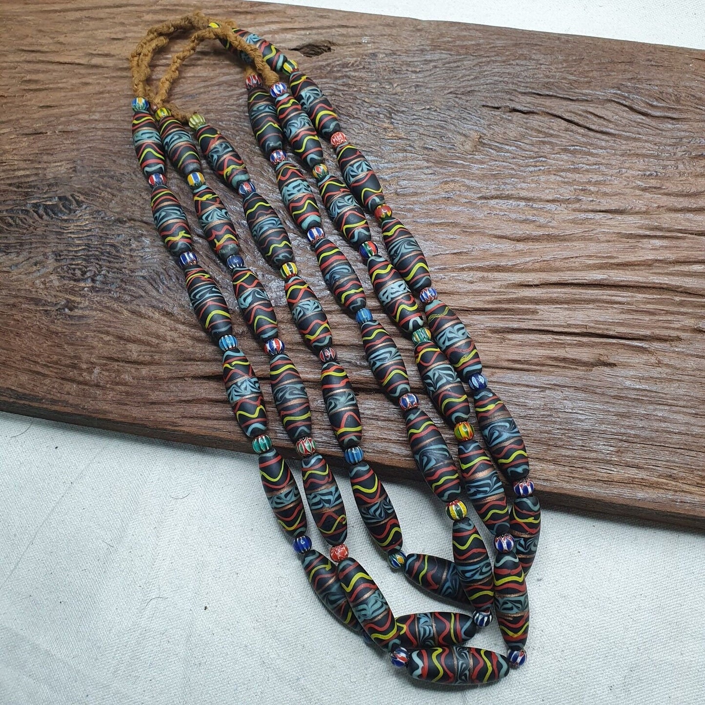 Vintage floral fancy venetian style trade chevron glass beads  | long strandGift