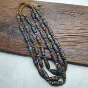 Vintage floral fancy venetian style trade chevron glass beads  | long strand.