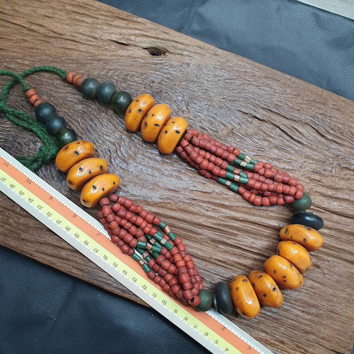 Handcrafted amber resin and glass beads vintage jewelry necklace 333gramsGift