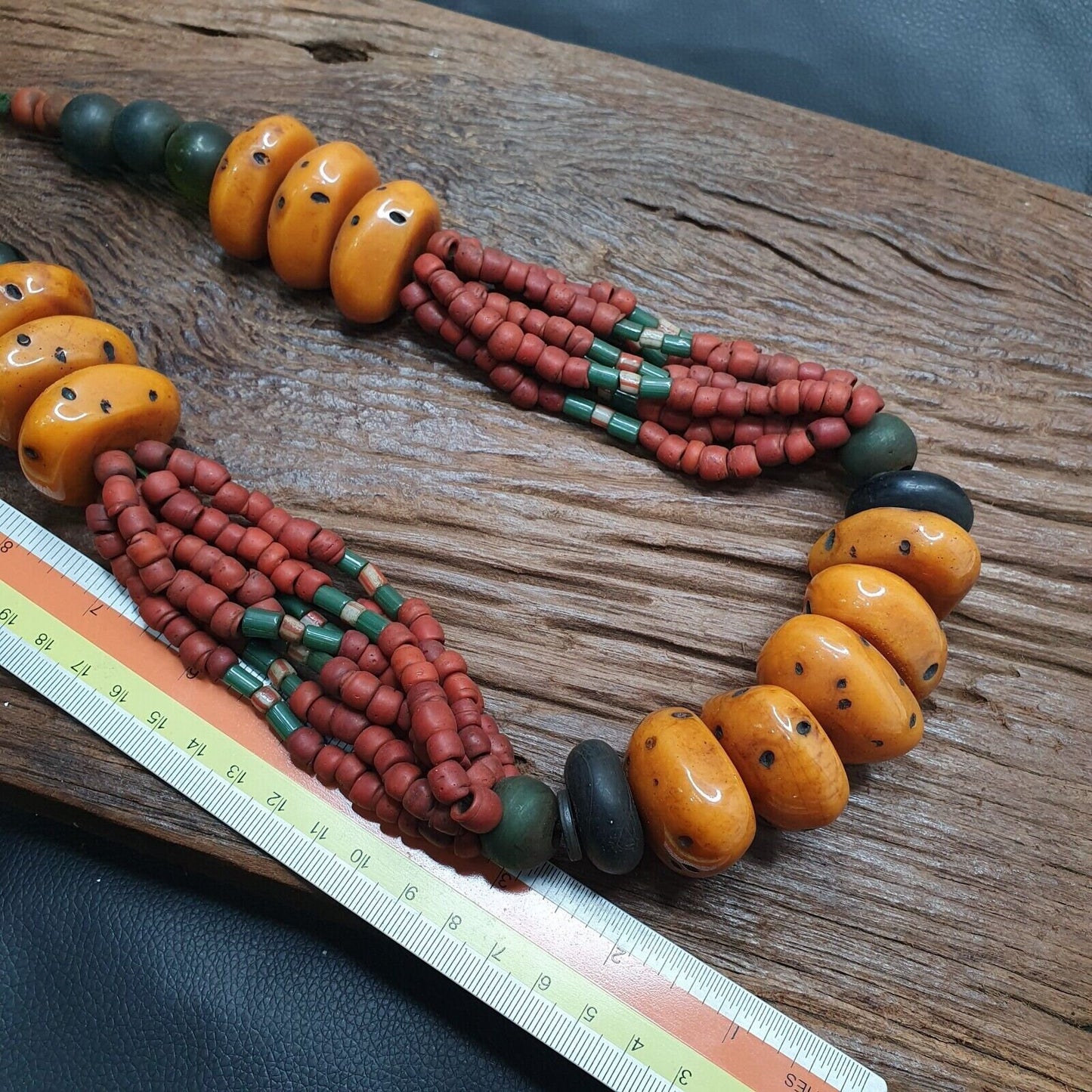 Handcrafted amber resin and glass beads vintage jewelry necklace 333gramsGift