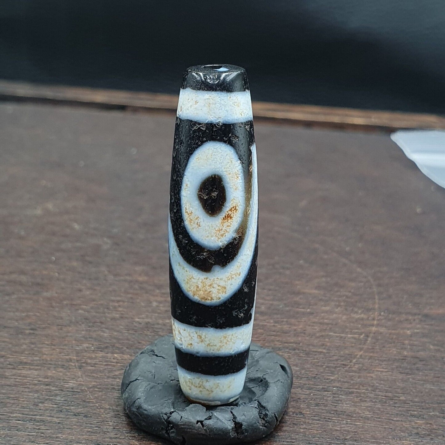 Vintage indo tibetan 2 eyes rare patterns dzi agate amulet bead 2y1