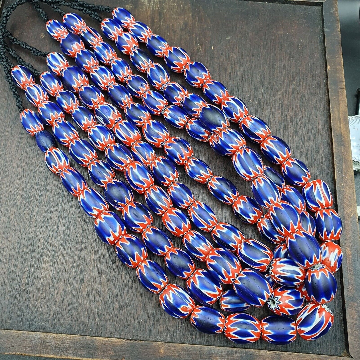 Venetian antique style african blue glass chevron with big beads 14-18mmGift
