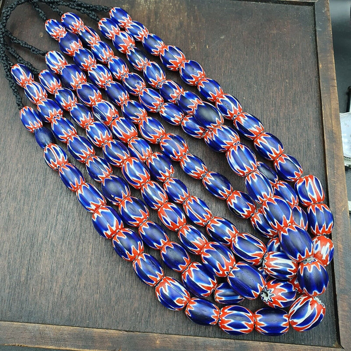 Venetian antique style african blue glass chevron with big beads 14-18mmGift