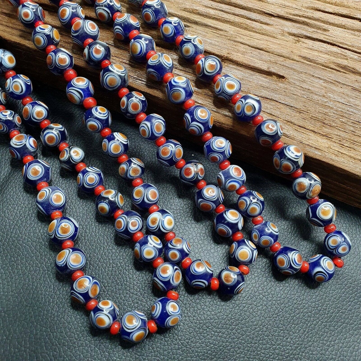 Handmade Hundred Eyes Glass Bead Necklace with Venetian Red Whiteheart Beads